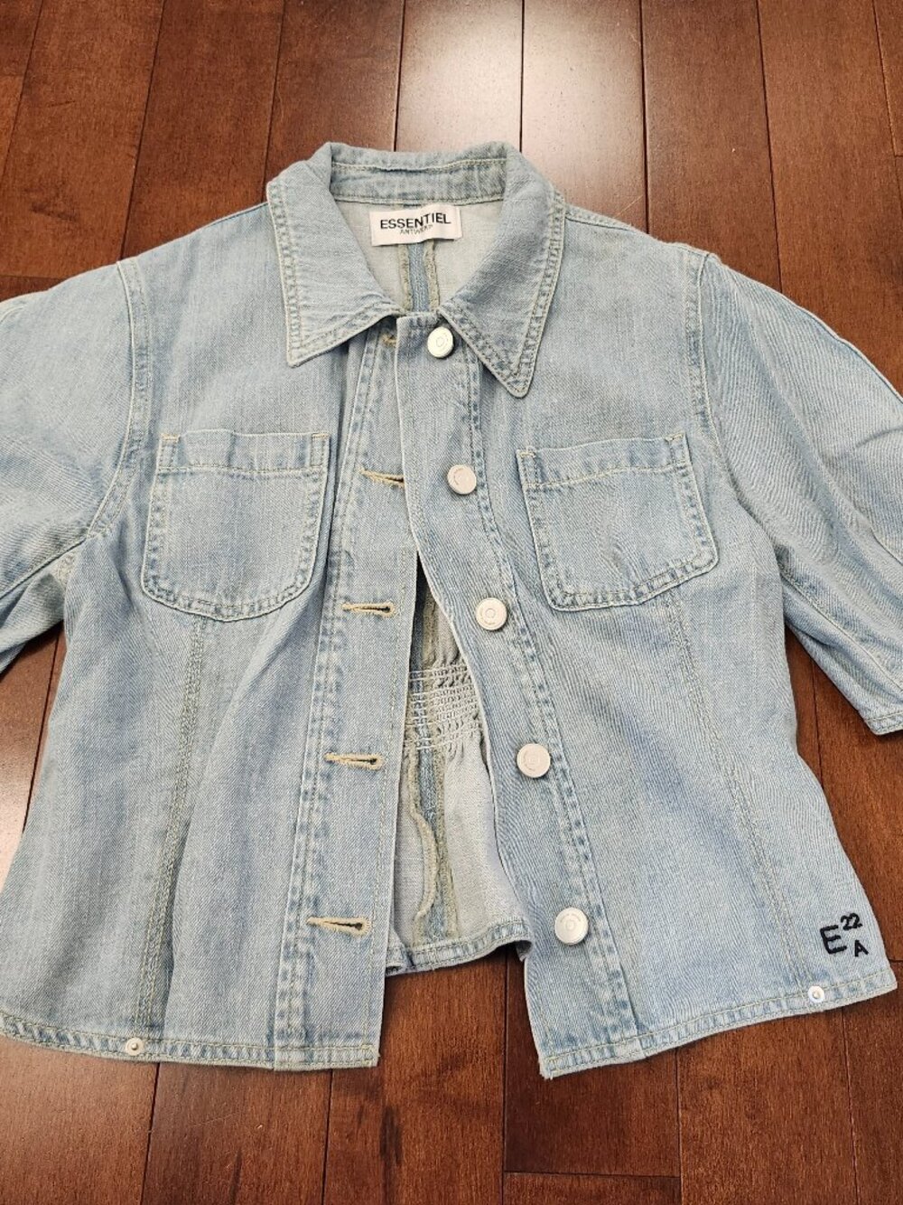 Essentiel Antwerp women's short sleeve denim button up top in size 36